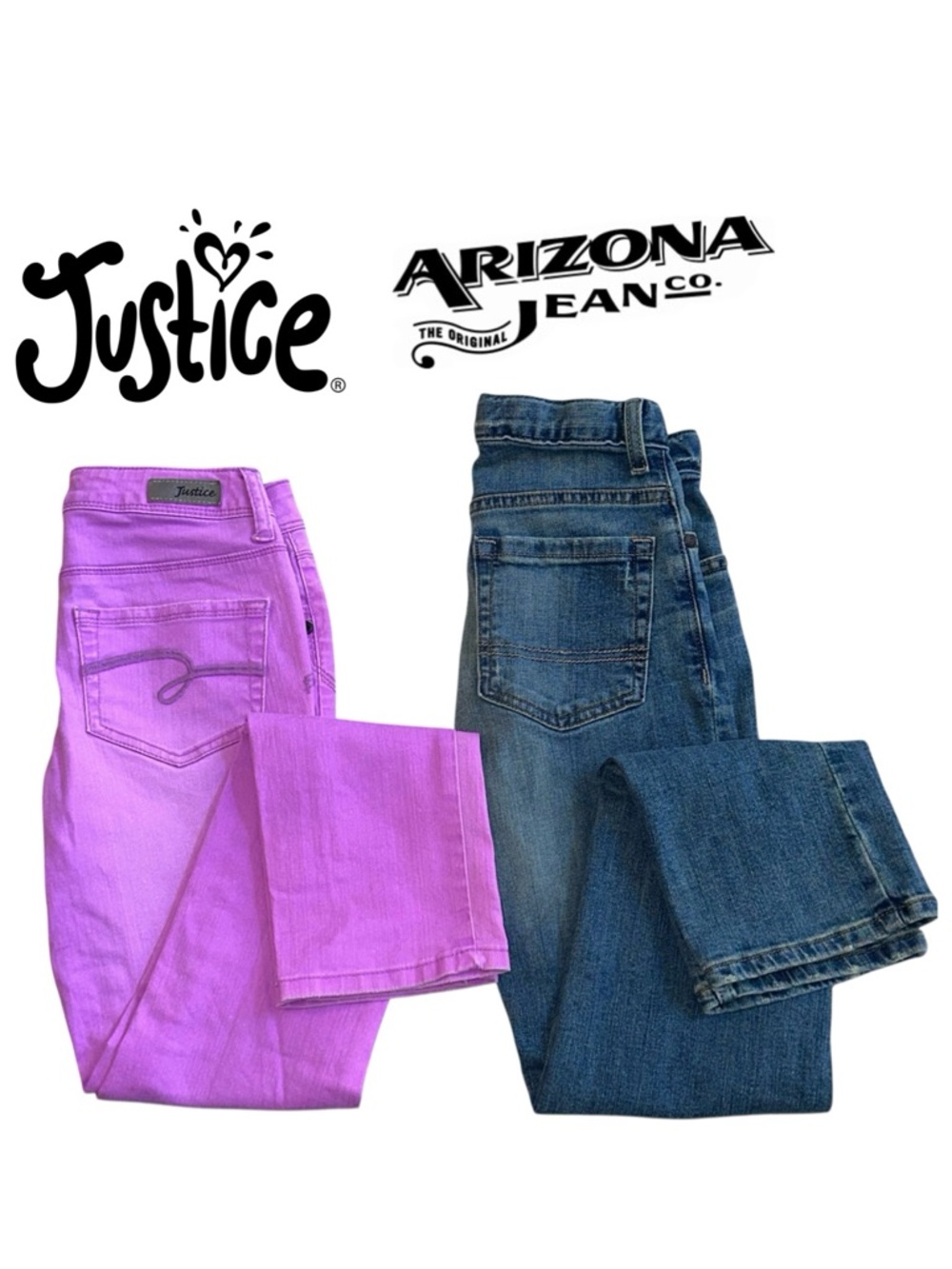 2-pair JUSTICE & ARIZONA Jeans Lilac Shine Bright Straight Stretch Girl 12 SLIM